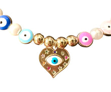 Load image into Gallery viewer, Evil Eye Pearl Charm Necklace
