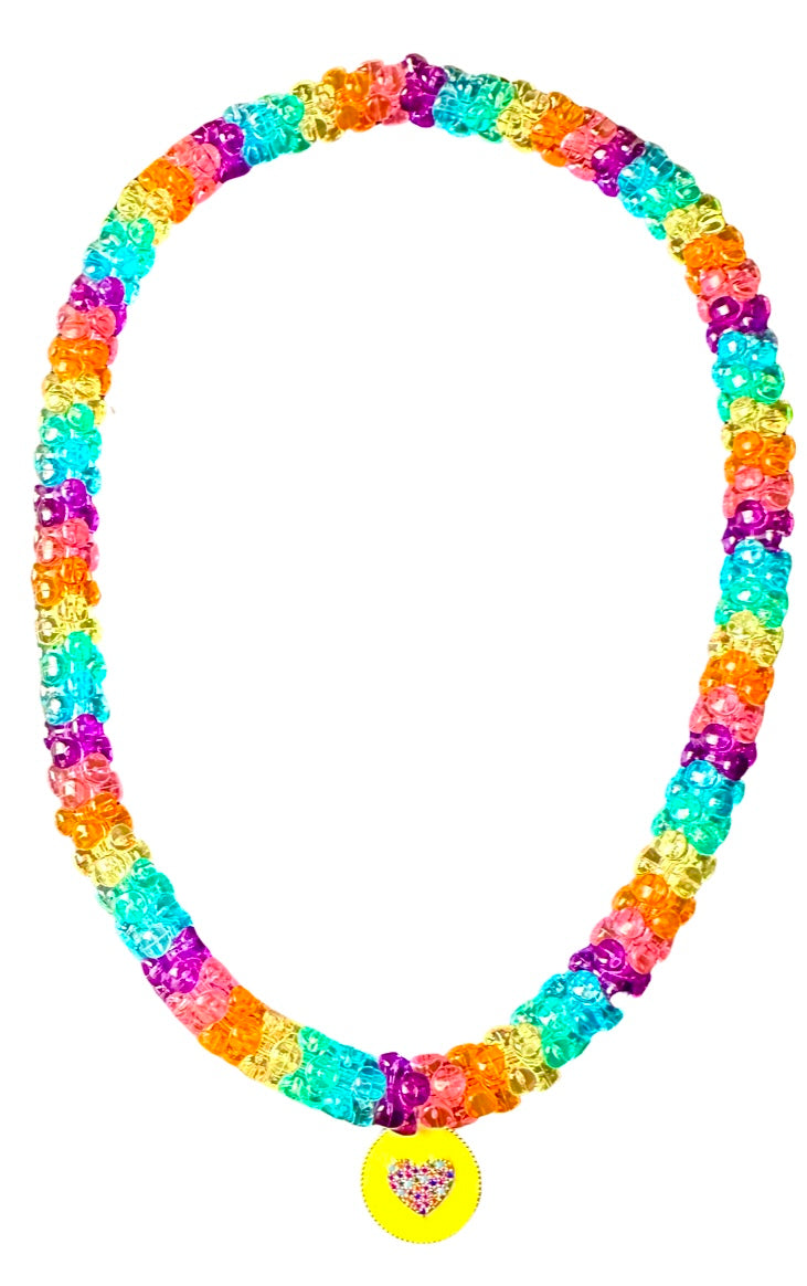 Tri-Bead Necklace: Yellow Rainbow Heart