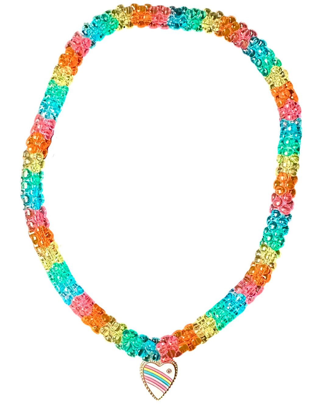 Tri-Bead Necklace: White Rainbow Heart