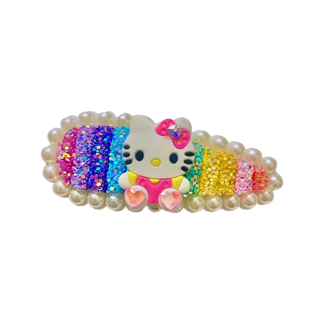 Pearl and Glitter Kitty Clip, 3 inches