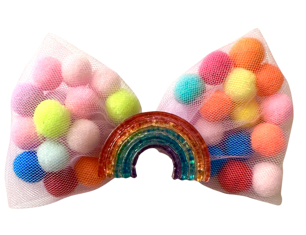 Glitterainbow Pom Pom Bow