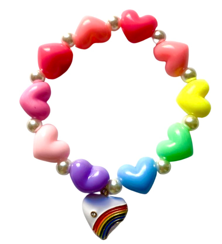 Puffy Heart Rainbow Charm Bracelet